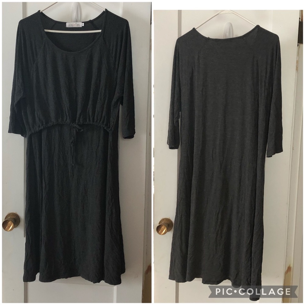 Dark charcoal Latched Mama Drawstring Midi Nursing Dress